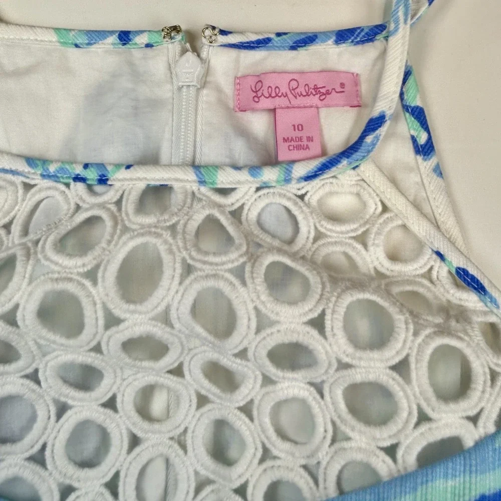 Lilly Pulitzer Womens White Blue Larina Barefoot Princess Crochet Halter Tank 10 - Picture 2 of 5